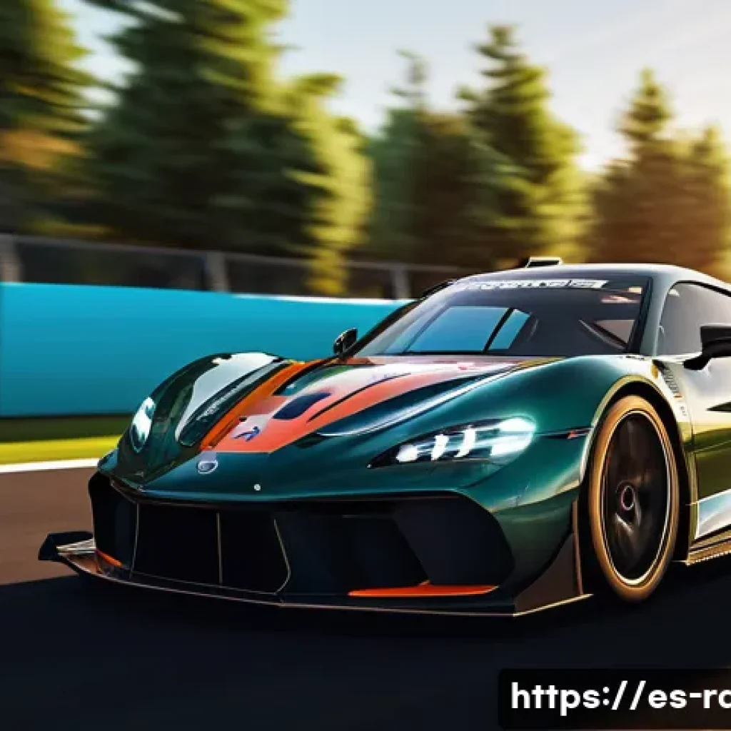 무료 레이싱게임 추천 - A highly detailed racing simulator scene featuring a sleek, realistic sports car navigating a sharp ...