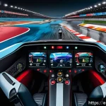 Home 18 실제 레이서가 추천하는 게임 - A realistic racing simulator cockpit scene with a player wearing casual clothing seated in a racing ...